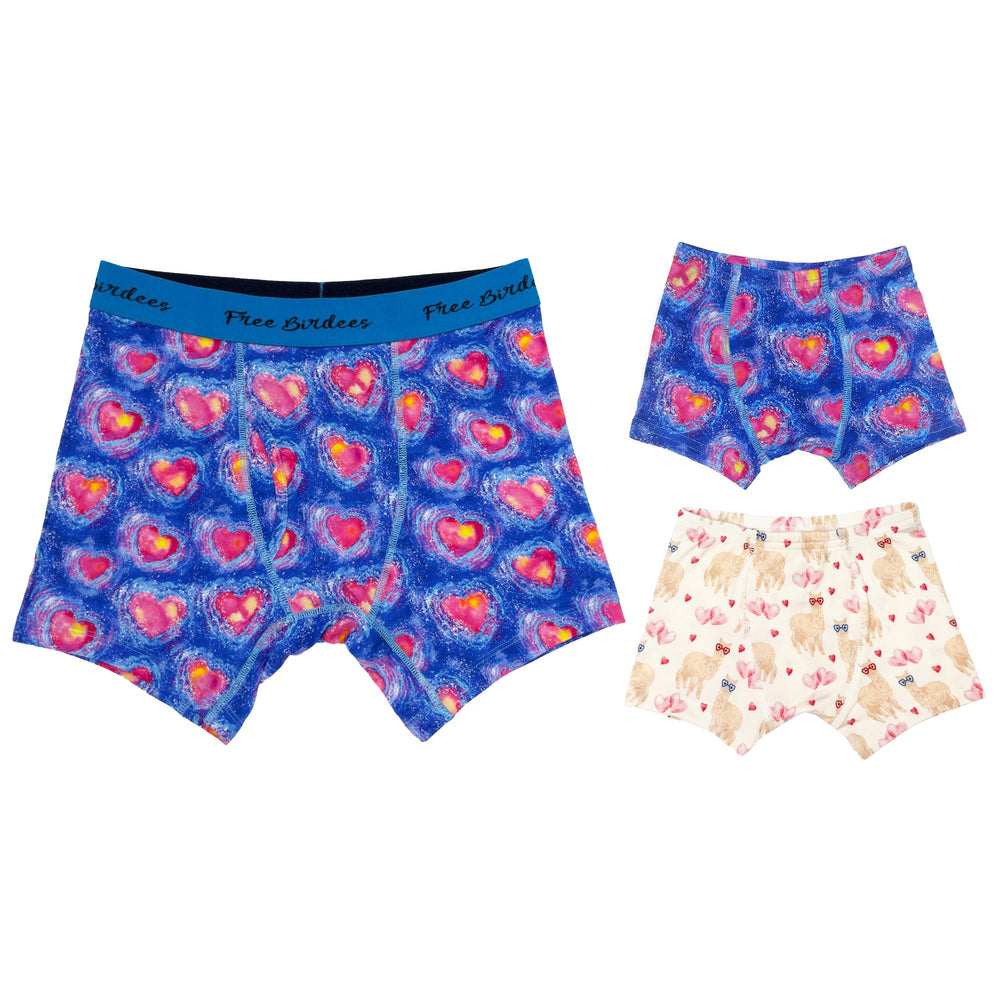 Men Boxers and Boy Boxers with hearts and alpaca print