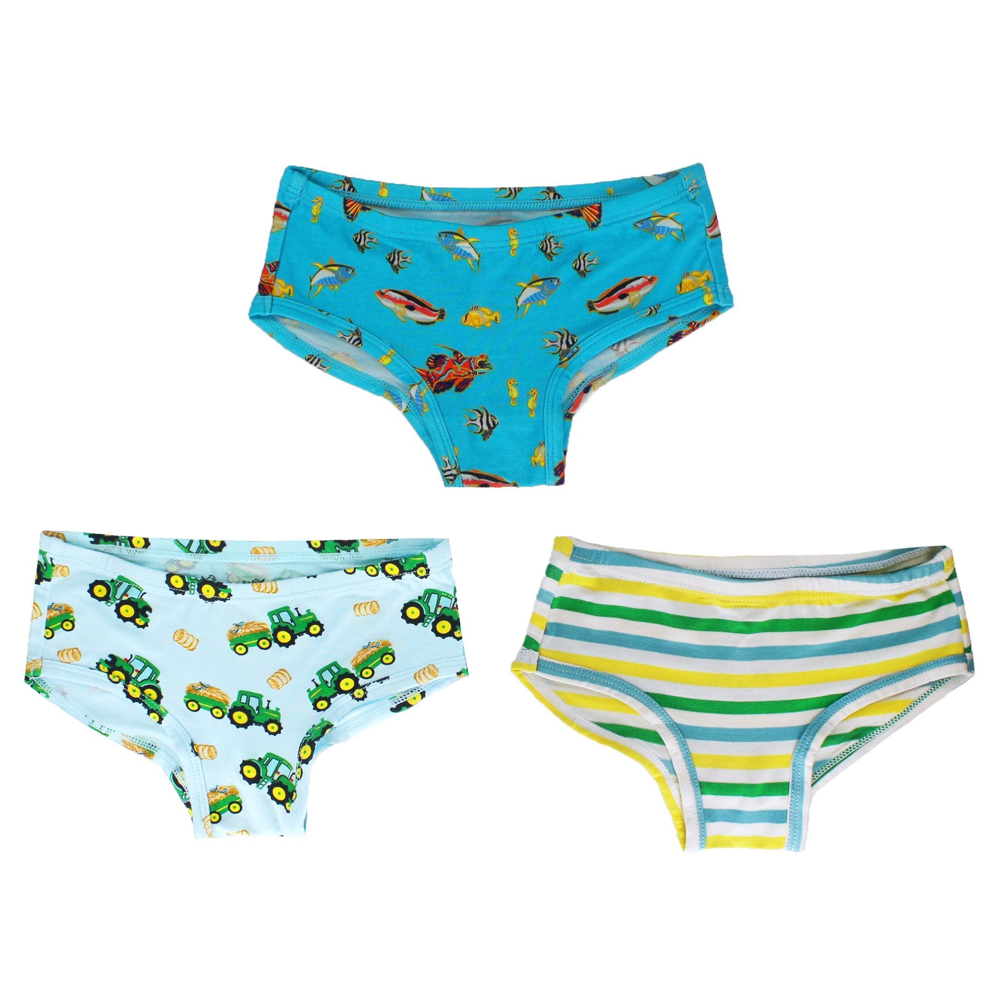 Girls Underwear Set of 3 - Tractors/Fish/Stripe – Free Birdees