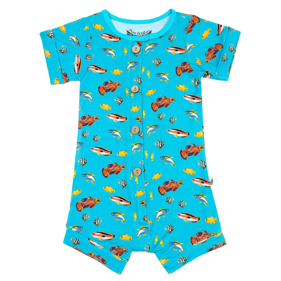 Calypso Fish Short Two-Way Zippy Romper with Faux Buttons (0-24m)