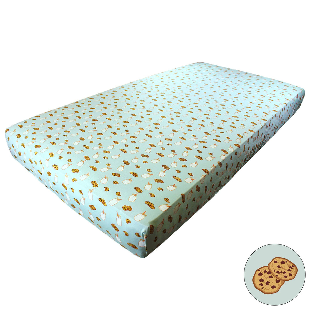 Frosted Blue Milk & Cookies Crib Sheet