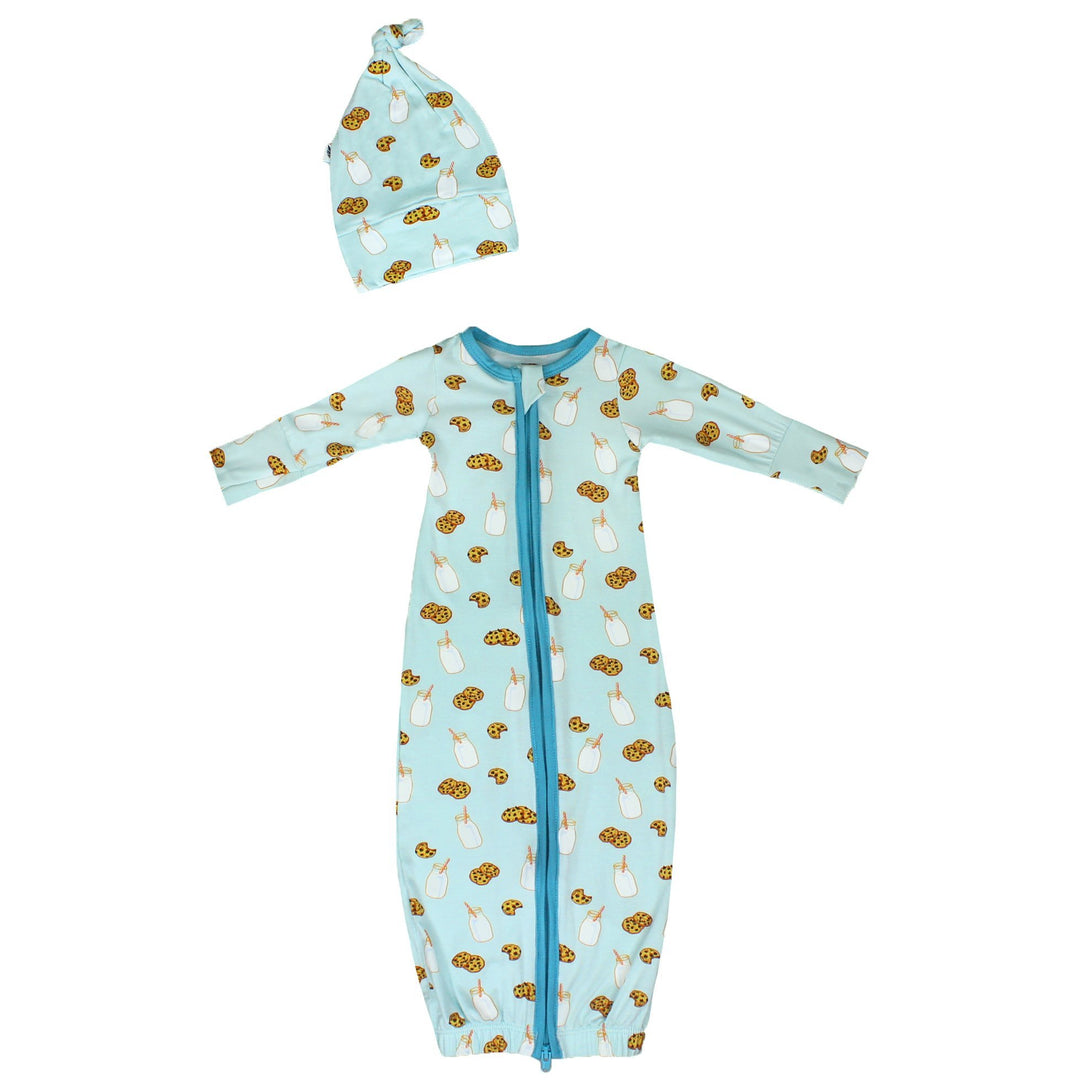 Frosted Blue Milk & Cookies Newborn Gown & Knot Hat Set