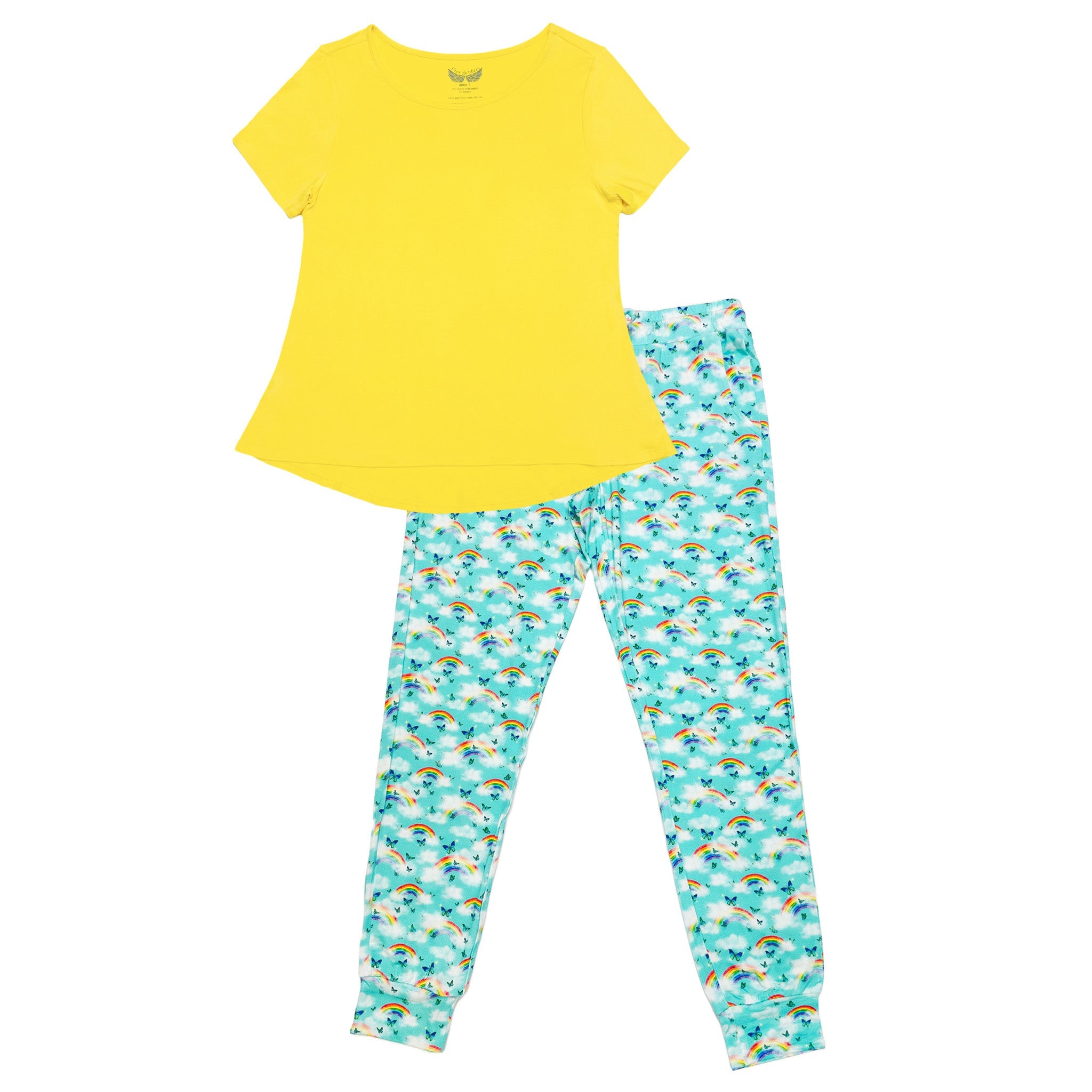 Over the Rainbow & Butterflies Women's Short Sleeve Pajama Jogger Set