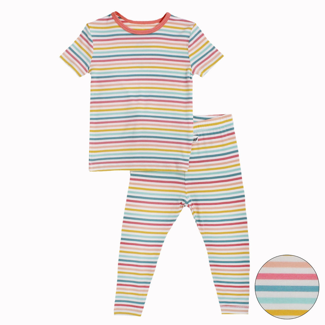 Rainbow Stripe Short Sleeve Pajama Set (2T-10Y)