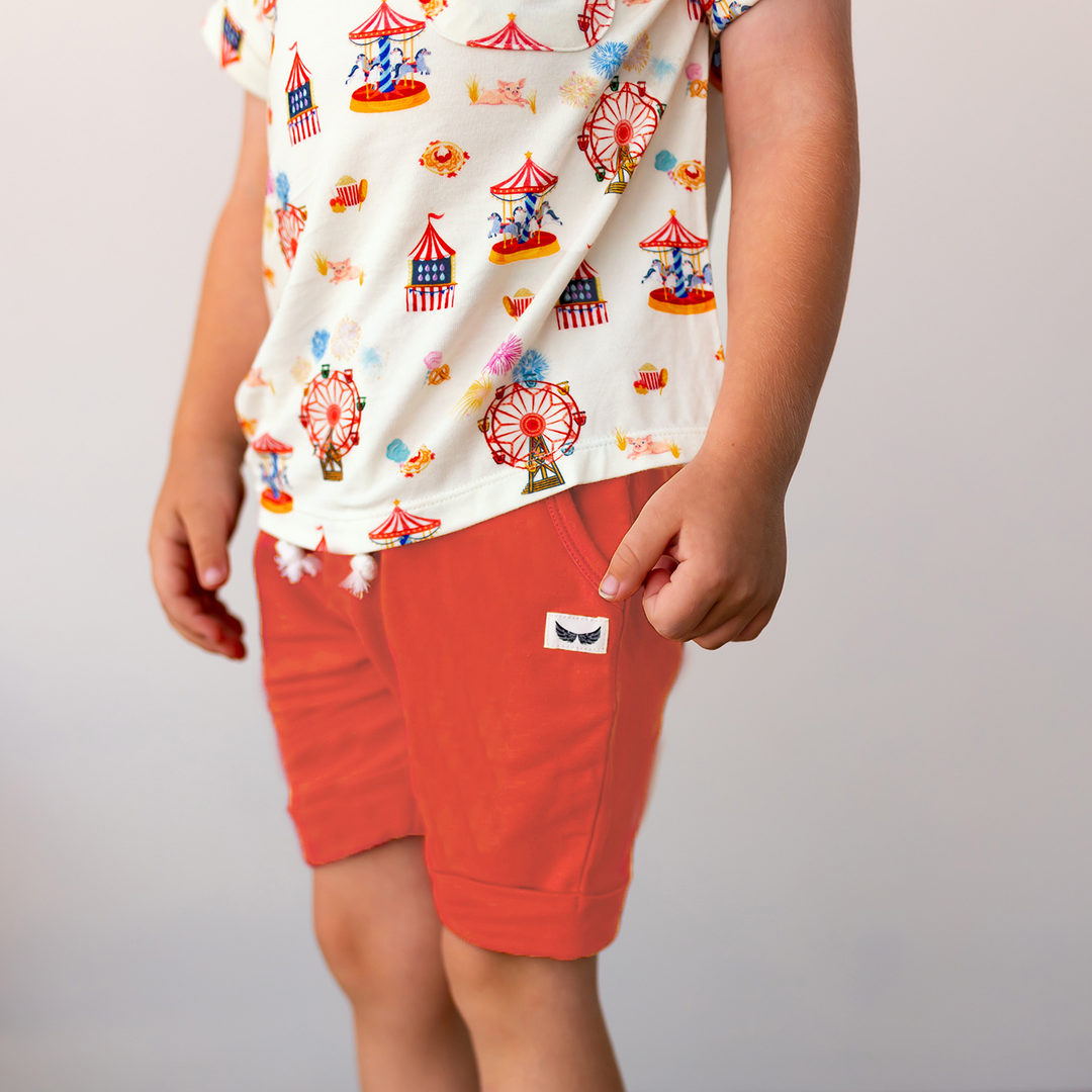 Rust Kids Harem Shorts with Pockets || Bamboo/Cotton/Spandex French Terry (18M-8Y)