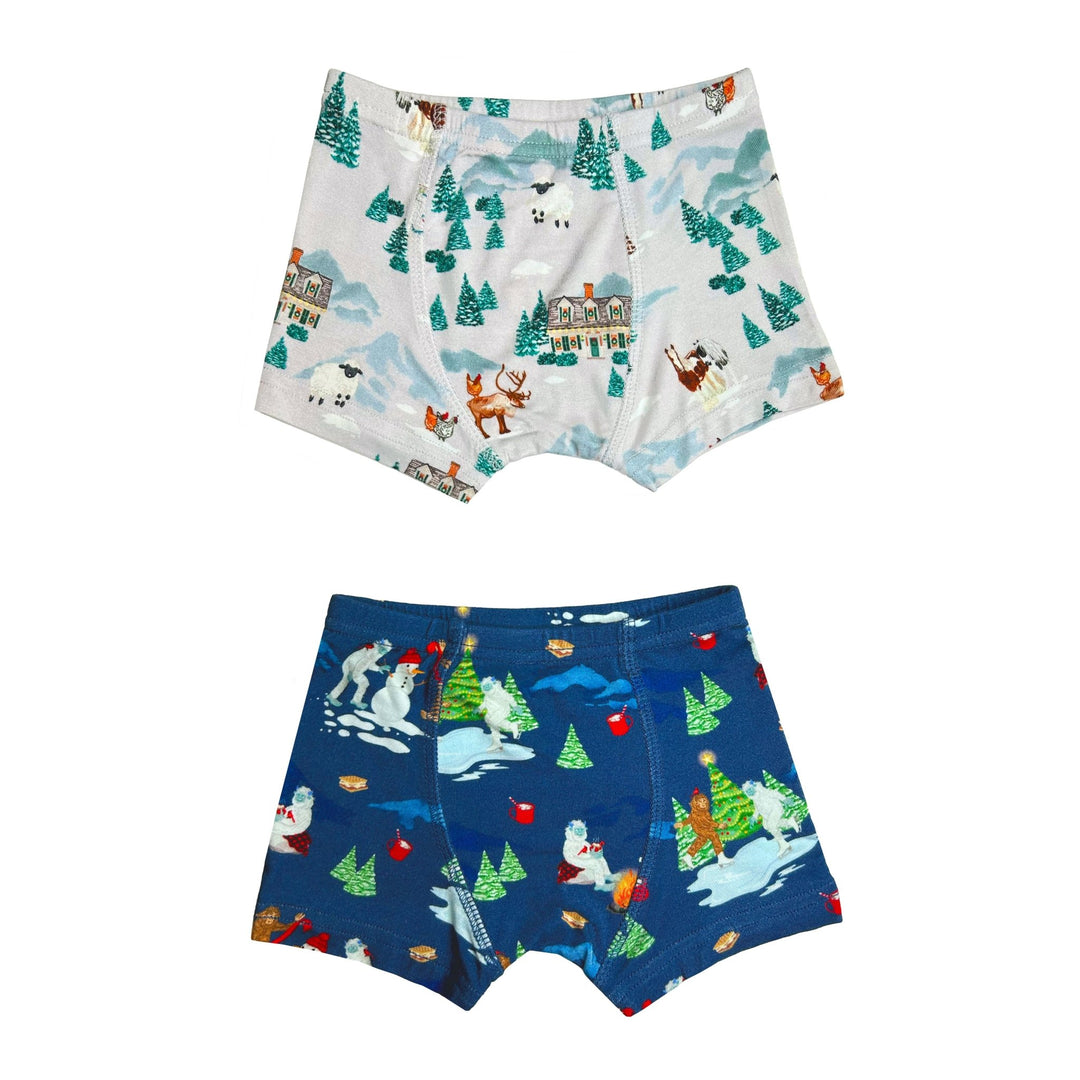 Bigfoot & Yeti Winter Wonderland / Magical Holiday Village Boys Boxer Set of 2 - Free Birdees