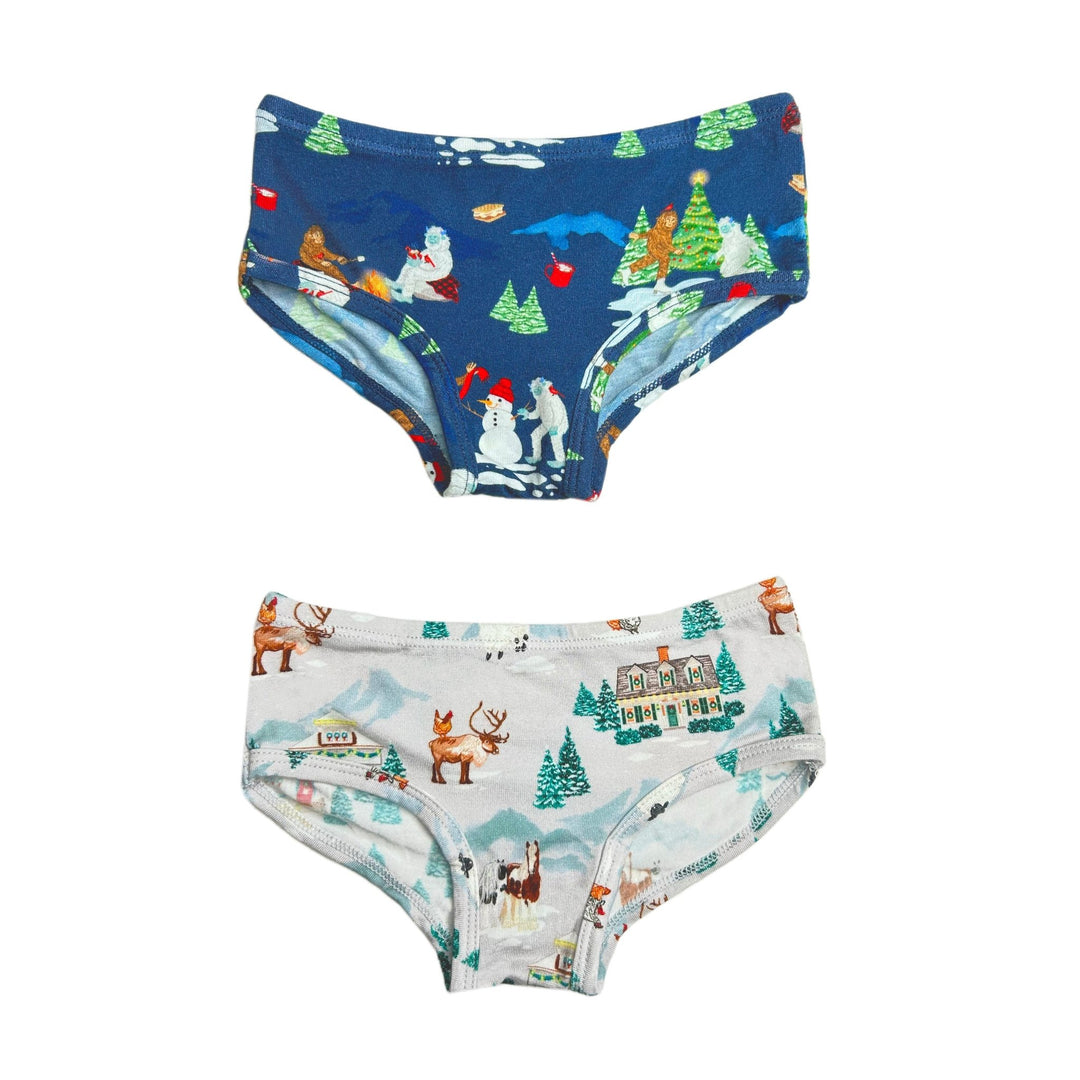 Bigfoot & Yeti Winter Wonderland / Magical Holiday Village Girls Underwear Set of 2 - Free Birdees