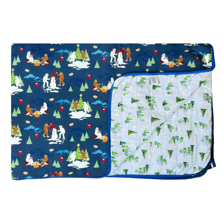 Bigfoot & Yeti Winter Wonderland / Twinkling Dream of Trees & Lights Quilted Throw Blanket - Free Birdees