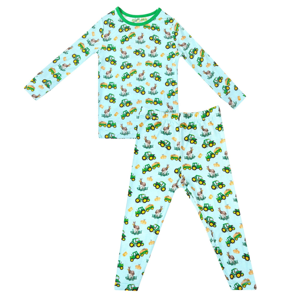 Free Birdees Green Tractors Long Sleeve Pajama Set (2T - 12Y) - Free Birdees