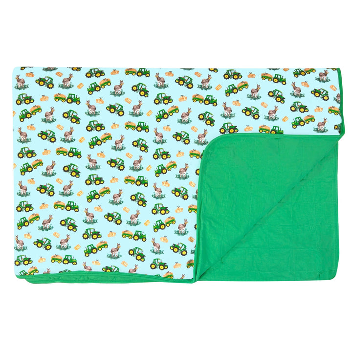 Free Birdees Green Tractors Quilted Throw Blanket - Free Birdees