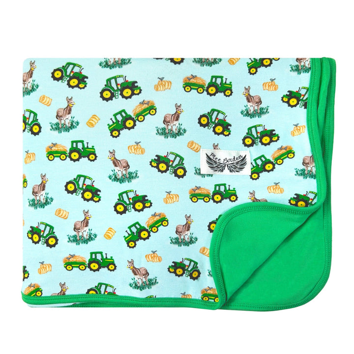 Free Birdees Green Tractors Toddler Blanket - Free Birdees