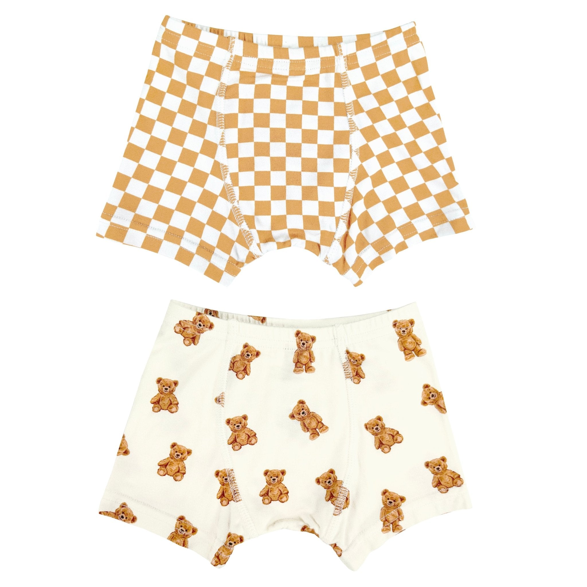 Golden Hug Teddy Bears / Tan Checkers Boys Boxer Set of 2
