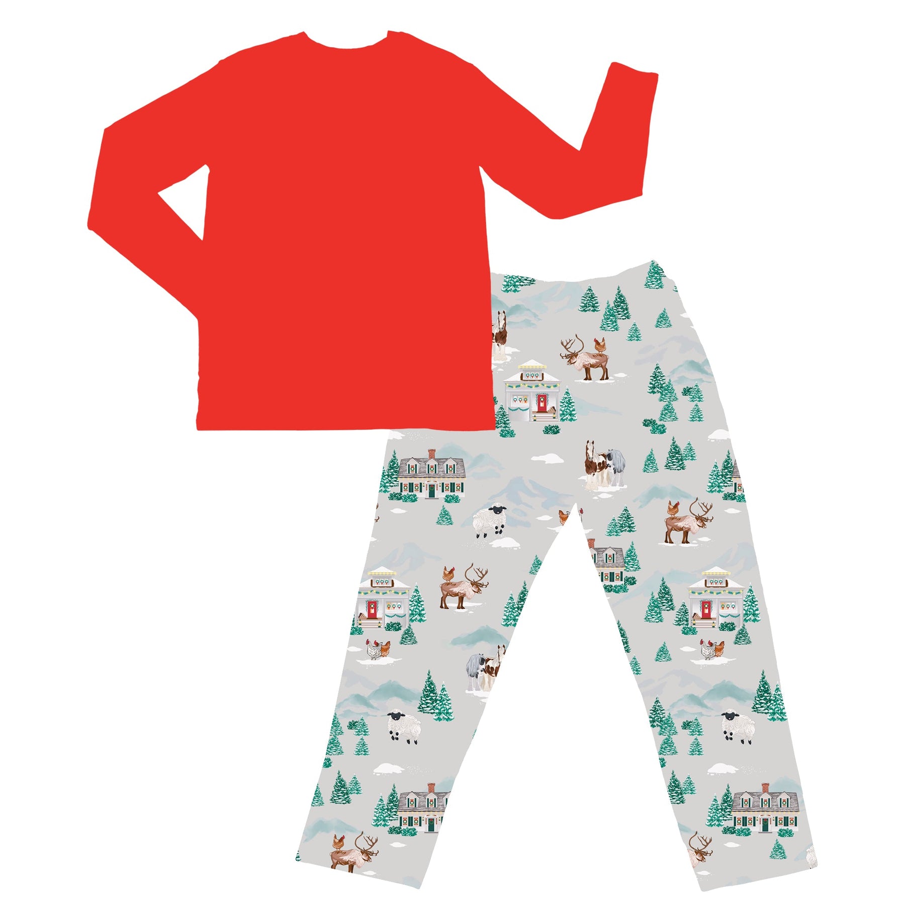Magical Holiday Village Men's Long Sleeve Pajama Set Free Birdees