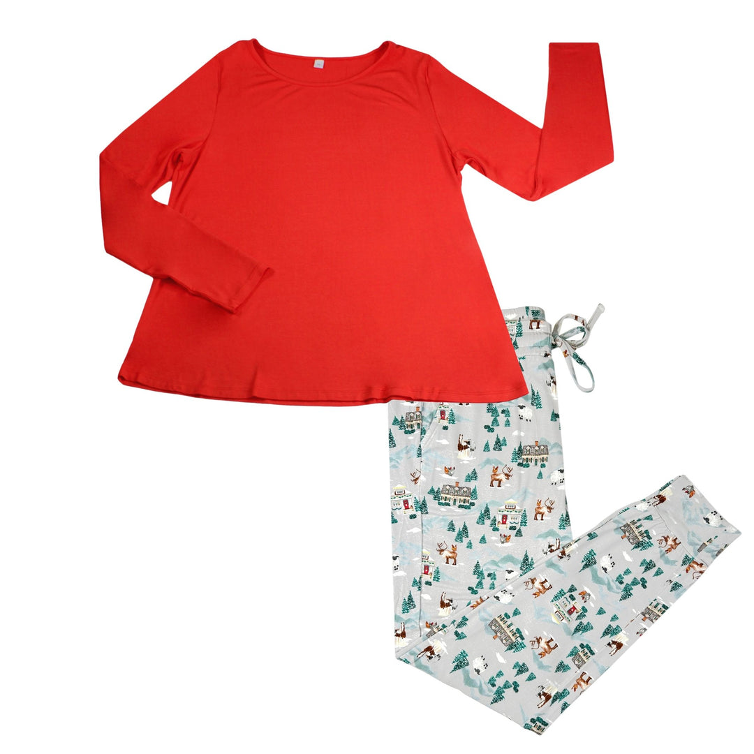 Magical Holiday Village Women's Long Sleeve Pajama Set - Free Birdees