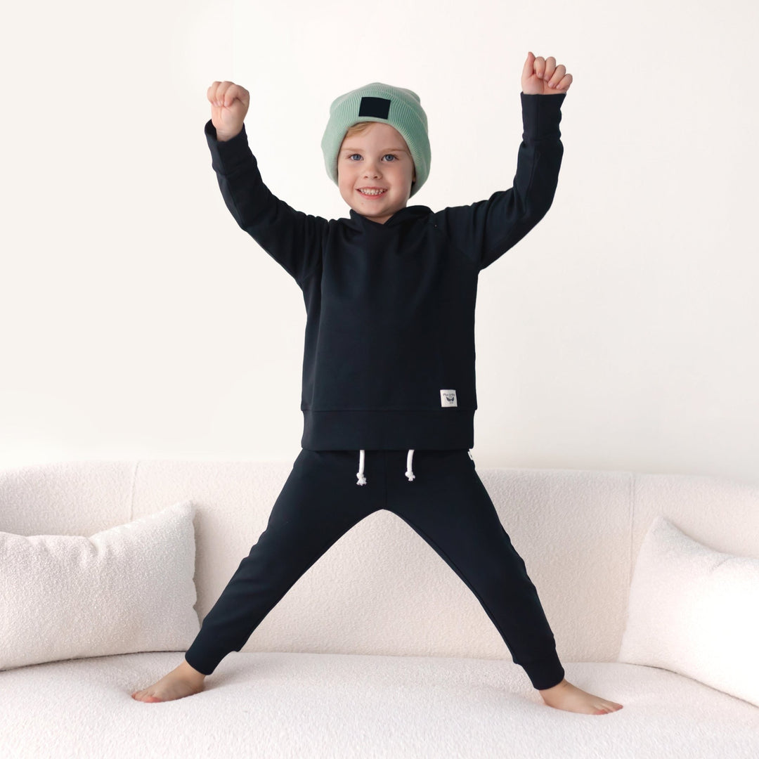 Midnight Black French Terry Hoodie Sweatshirt (2T - 8Y) - Free Birdees