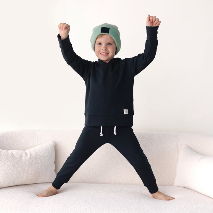 Midnight Black French Terry Hoodie Sweatshirt (2T - 8Y) - Free Birdees