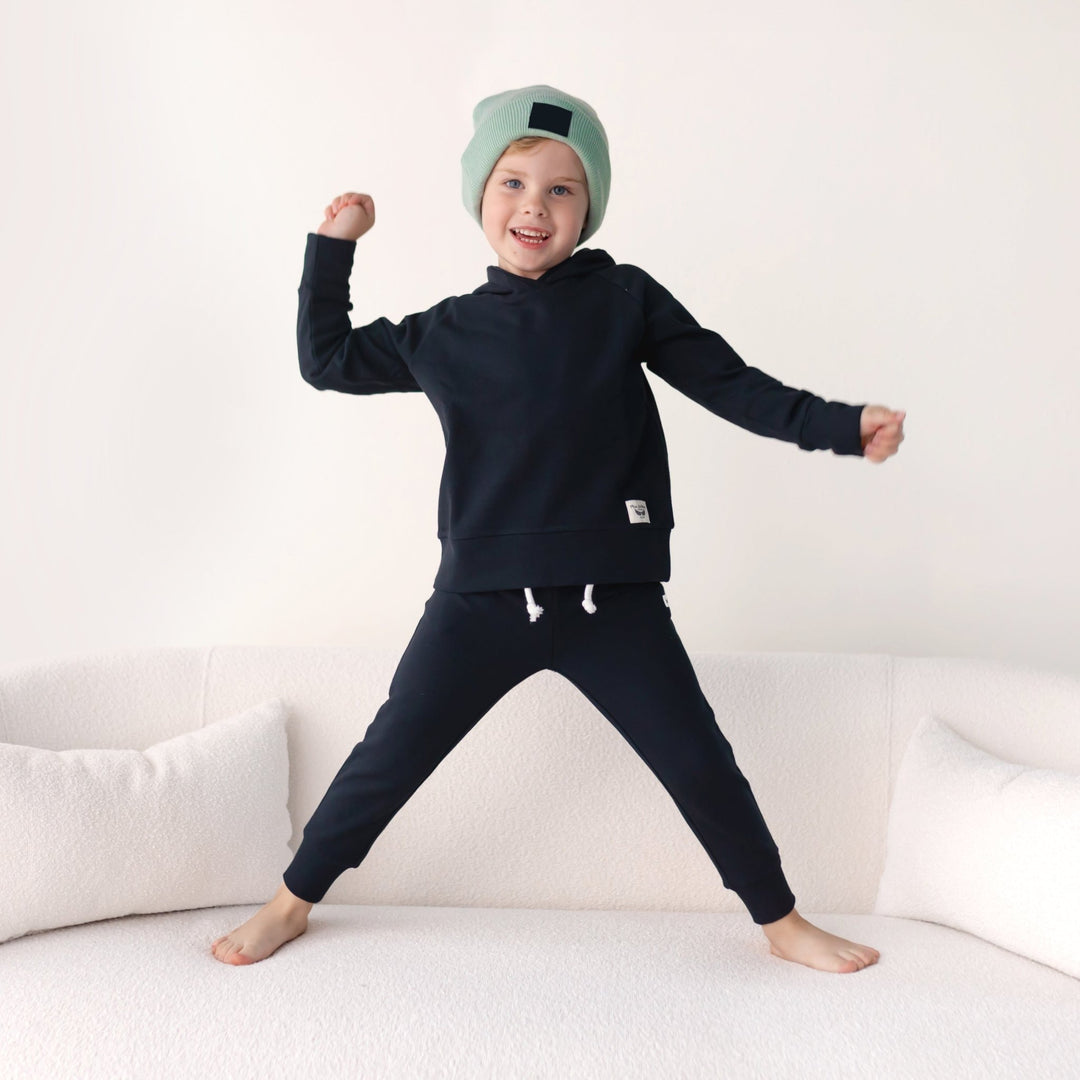 Midnight Black French Terry Hoodie Sweatshirt (2T - 8Y) - Free Birdees