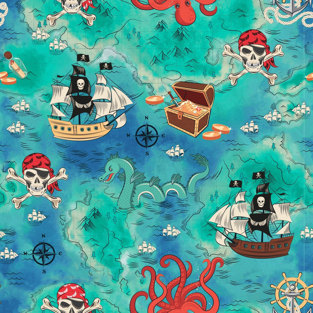 Pirate High Seas Treasure Map Pocket Tee (18M - 8Y) - Free Birdees