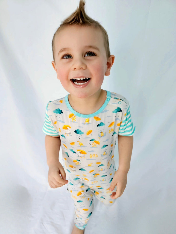 Playing in the Rain Duckies Romper with Side Zipper (0 - 3T) - Free Birdees