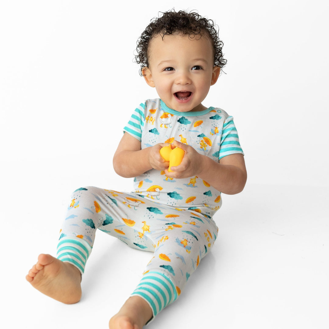 Playing in the Rain Duckies Romper with Side Zipper (0 - 3T) - Free Birdees