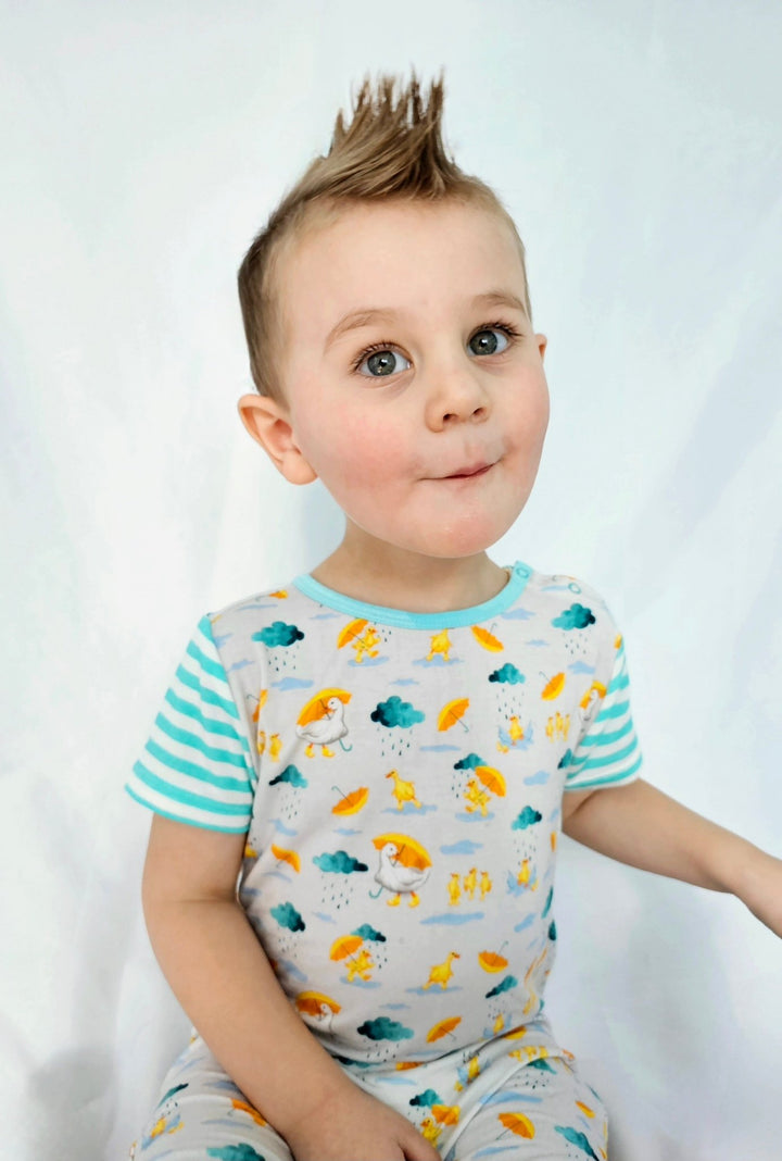 Playing in the Rain Duckies Romper with Side Zipper (0 - 3T) - Free Birdees