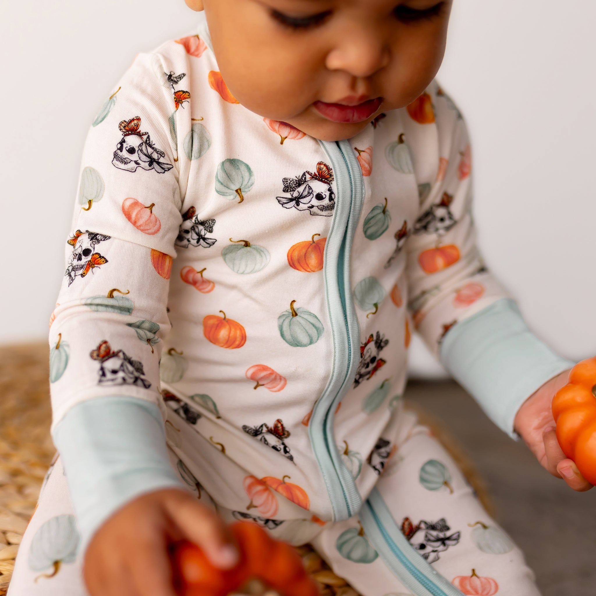 Pumpkin Garden of Moths & Skulls Convertible Footie (NB-3T)