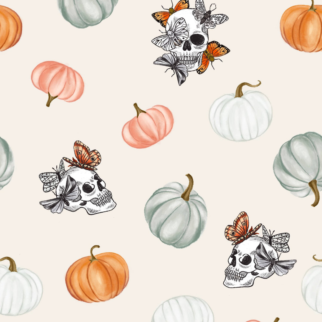 Pumpkin Garden of Moths & Skulls Convertible Footie (NB - 3T) - Free Birdees