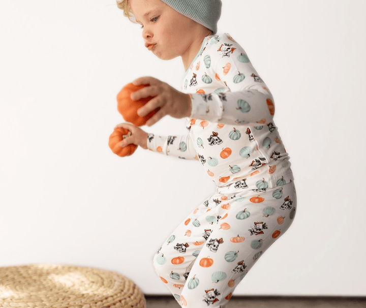 Pumpkin Garden of Moths & Skulls Long Sleeve Pajama Set (2T - 12Y) - Free Birdees