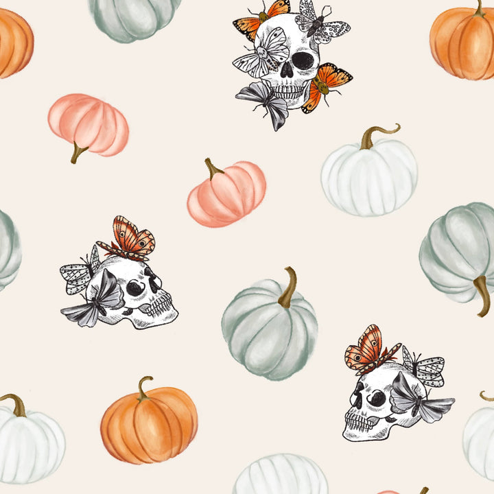 Pumpkin Garden of Moths & Skulls Long Sleeve Pajama Set (2T - 12Y) - Free Birdees