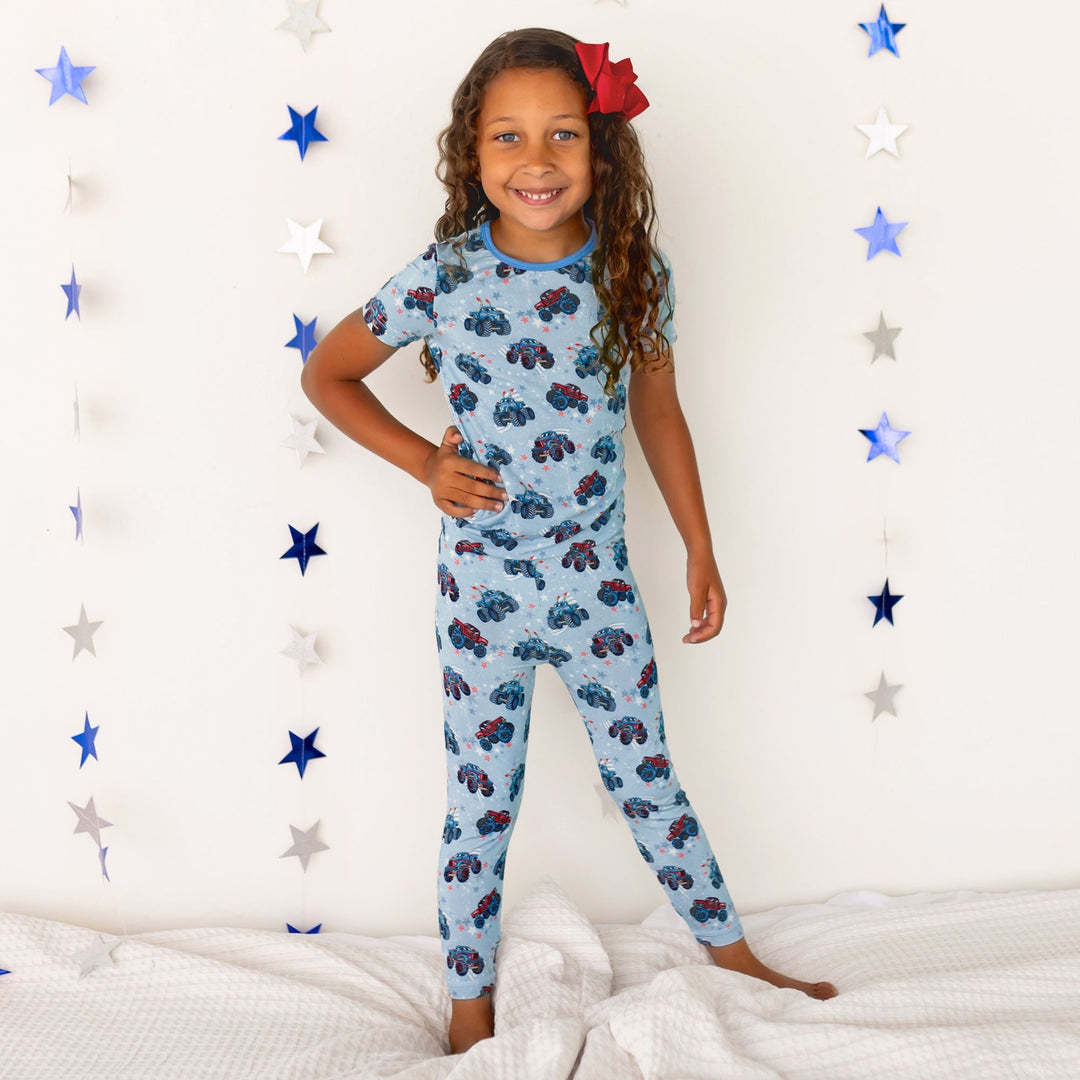 Boys Pjs Shorts Disketp Cartoon Monster Truck For Pajamas Set Long