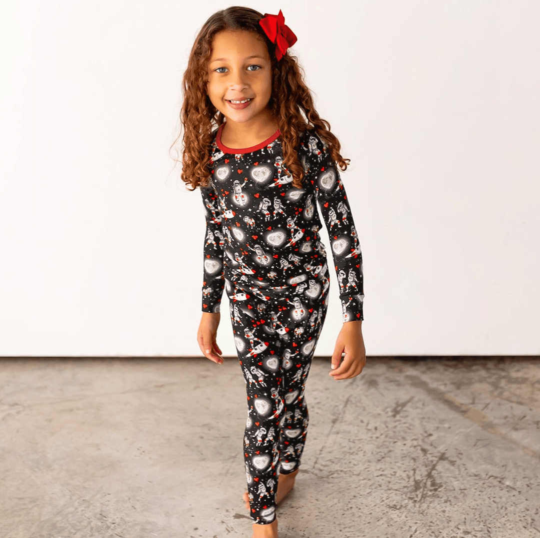 Space Hearts Long Sleeve Pajama Set (2T - 12Y) - Free Birdees