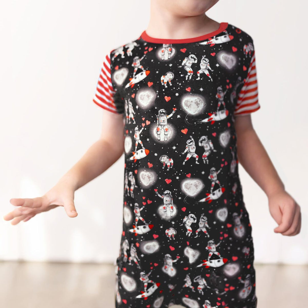 Space Hearts Romper with Side Zipper (0 - 3T) - Free Birdees