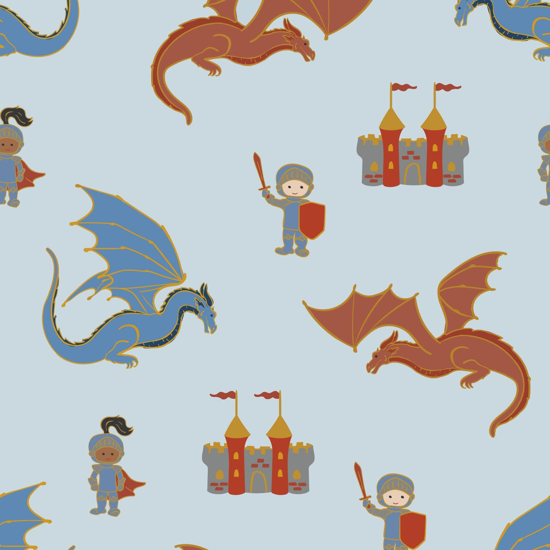 Steel Blue Dragons & Knights Coverall (0 - 3T) - Free Birdees