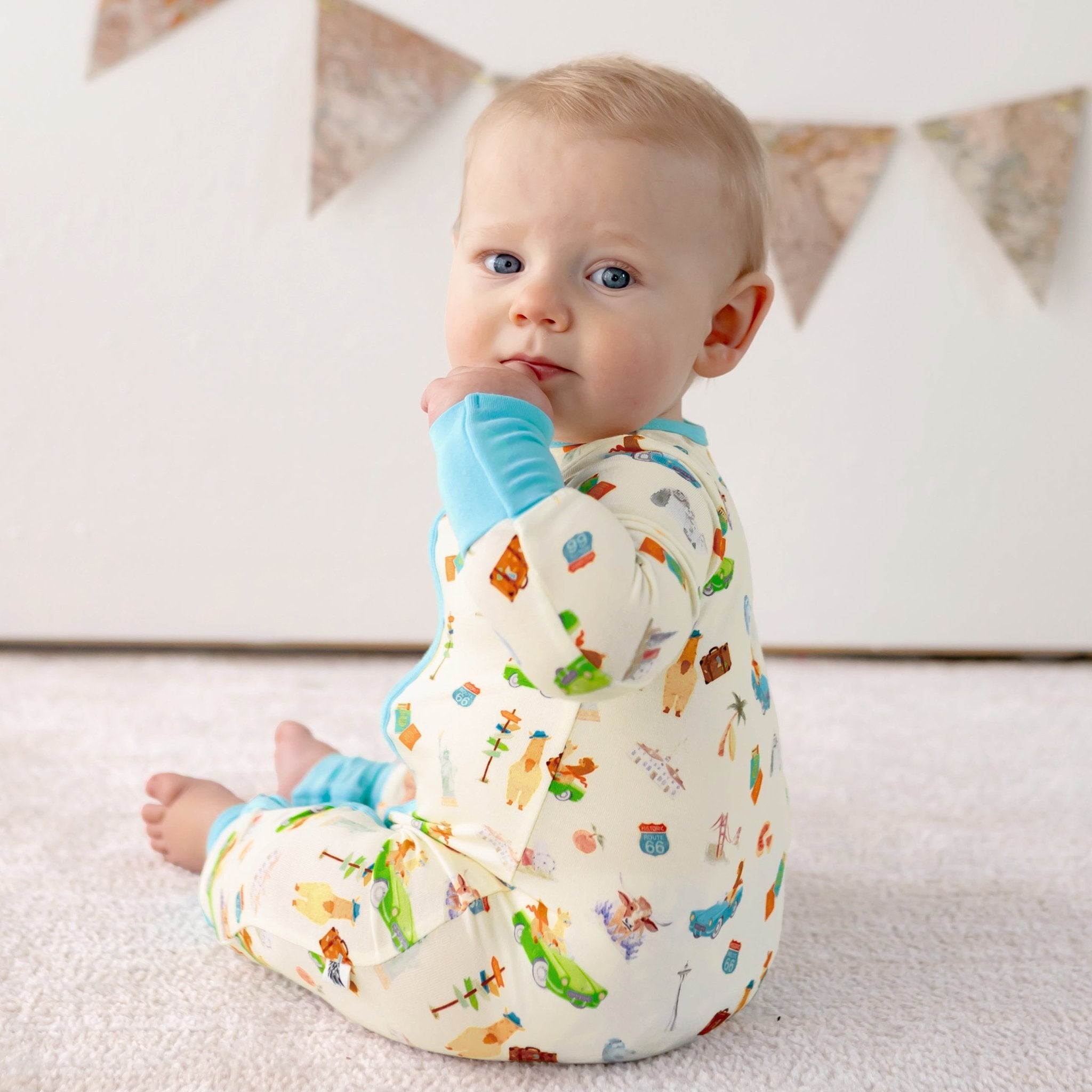 Free Birdees Bamboo Convertible Footie in Alpaca Road Trip