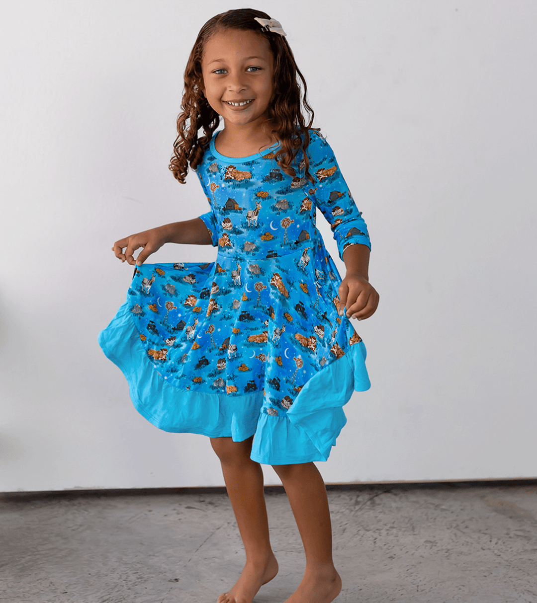 Twilight Farm Buddies Ruffle Hi - Lo Twirling Dress (2T - 7/8Y) - Free Birdees