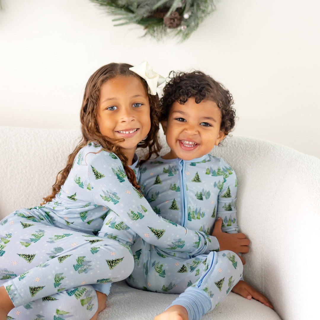 Twinkling Dream of Trees & Lights Long Sleeve Pajama Set (2T - 12Y) - Free Birdees