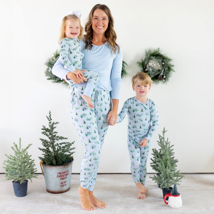 Twinkling Dream of Trees & Lights Long Sleeve Pajama Set (2T - 12Y) - Free Birdees