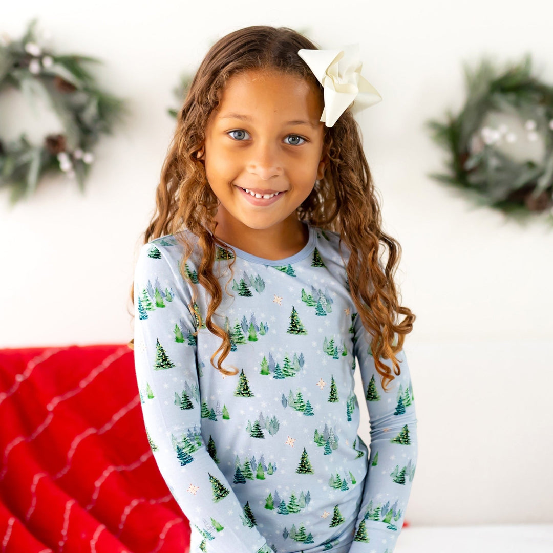 Twinkling Dream of Trees & Lights Long Sleeve Pajama Set (2T - 12Y) - Free Birdees