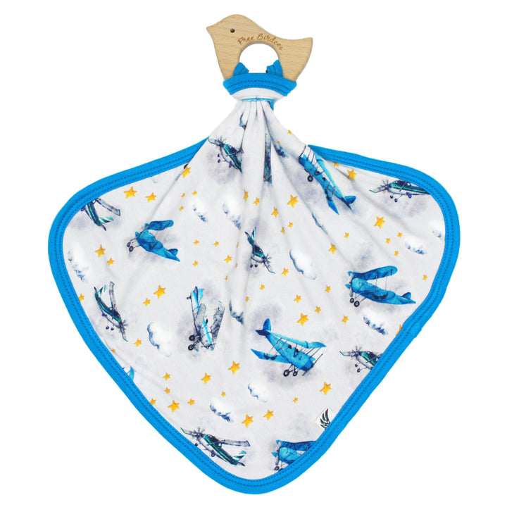 Planes Flying on Cloud 9 Lovey with Wooden Teether