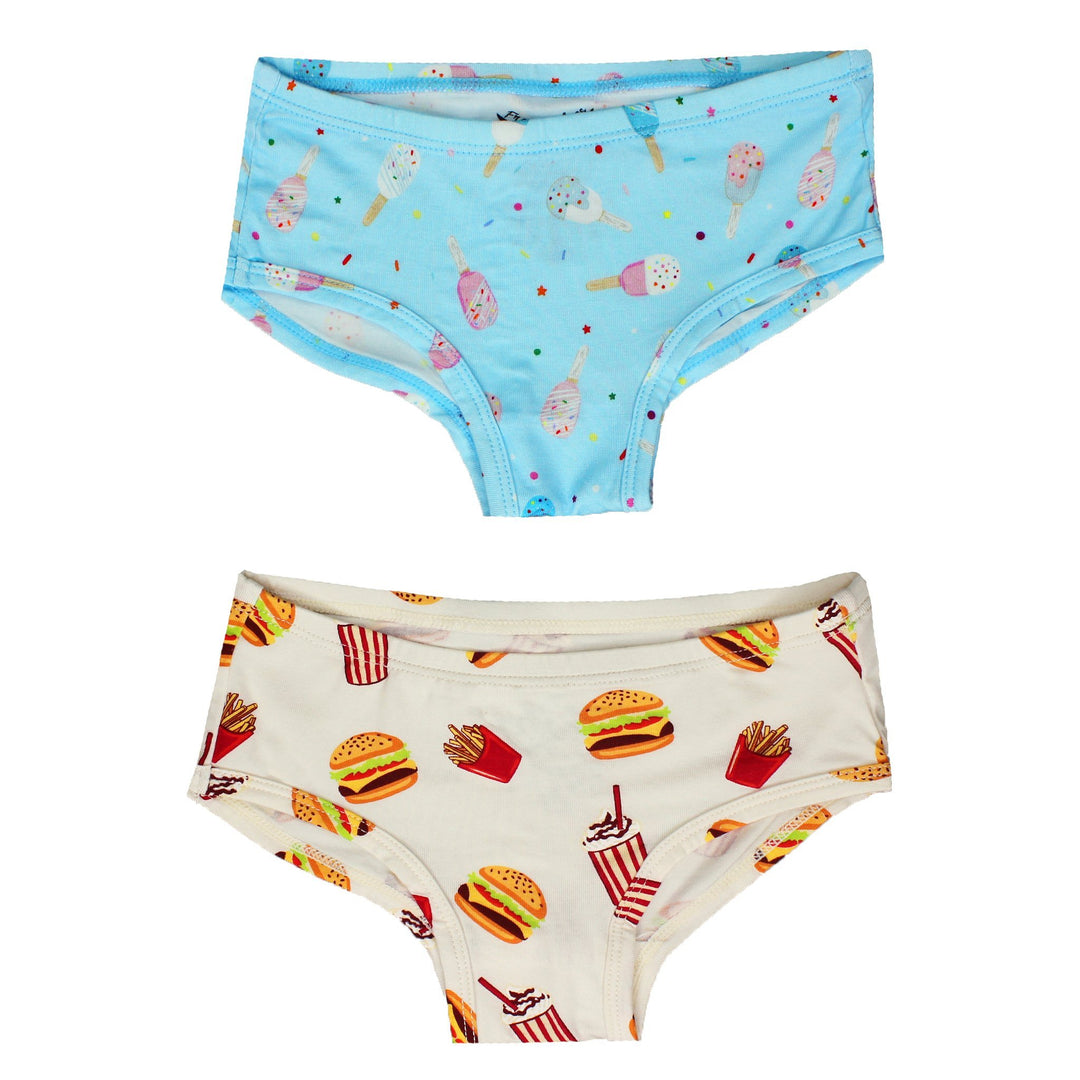 Aqua Popsicles/White Truffle Burgers & Fries Girls Underwear Set of 2