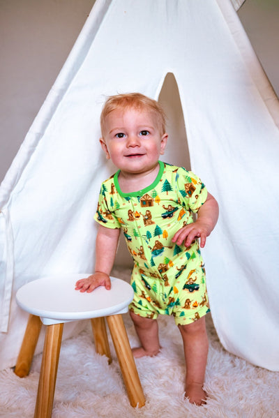 Bigfoot Camping Expedition Short Two-Way Zippy Romper (2T-3T) - Free Birdees