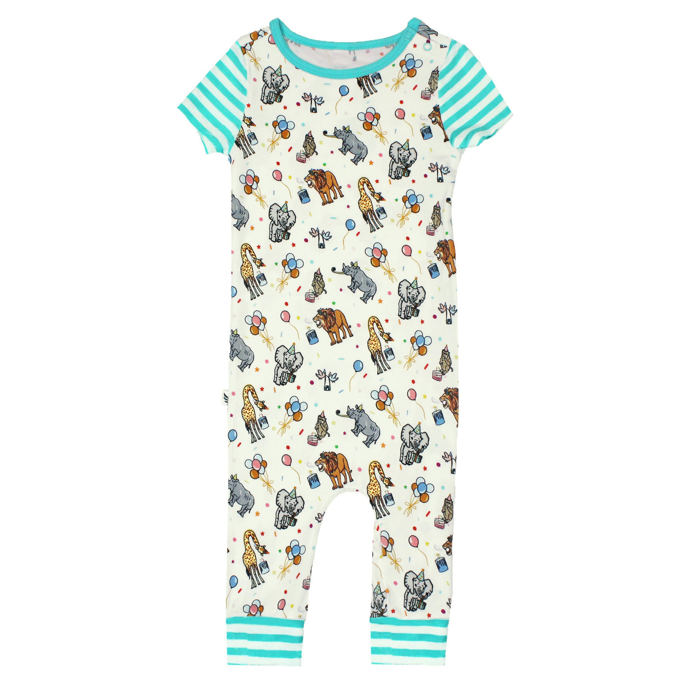 Birthday Party Animals Take the Cake Romper with Side Zipper (2T-3T) - Free Birdees