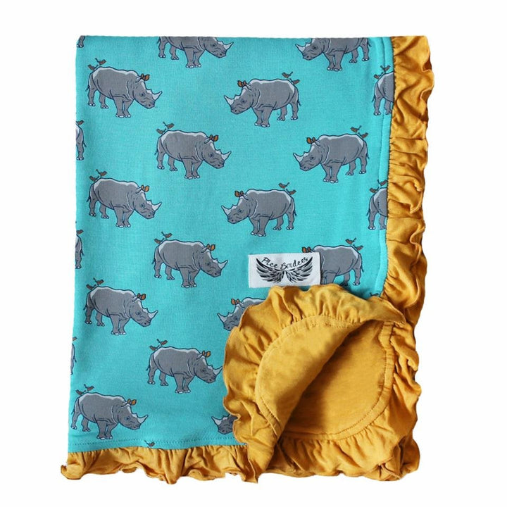 Blue Lagoon Rhinos Ruffle Stroller Blanket (DEFECT)