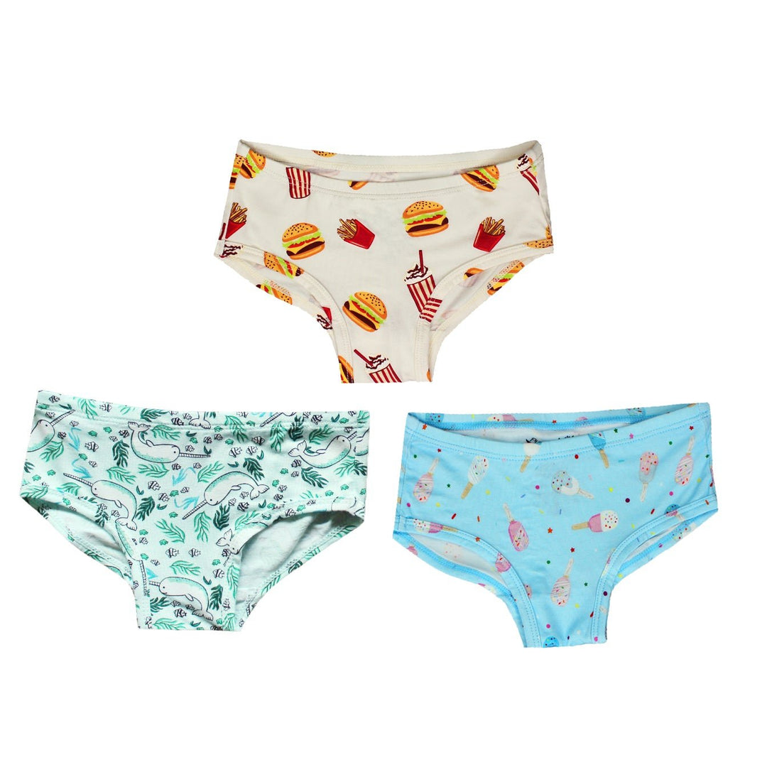 Burgers/Popsicles/Narwhals Girls Underwear Set of 3
