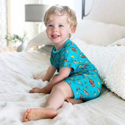 Calypso Fish Short Two-Way Zippy Romper with Faux Buttons (2T-3T) - Free Birdees