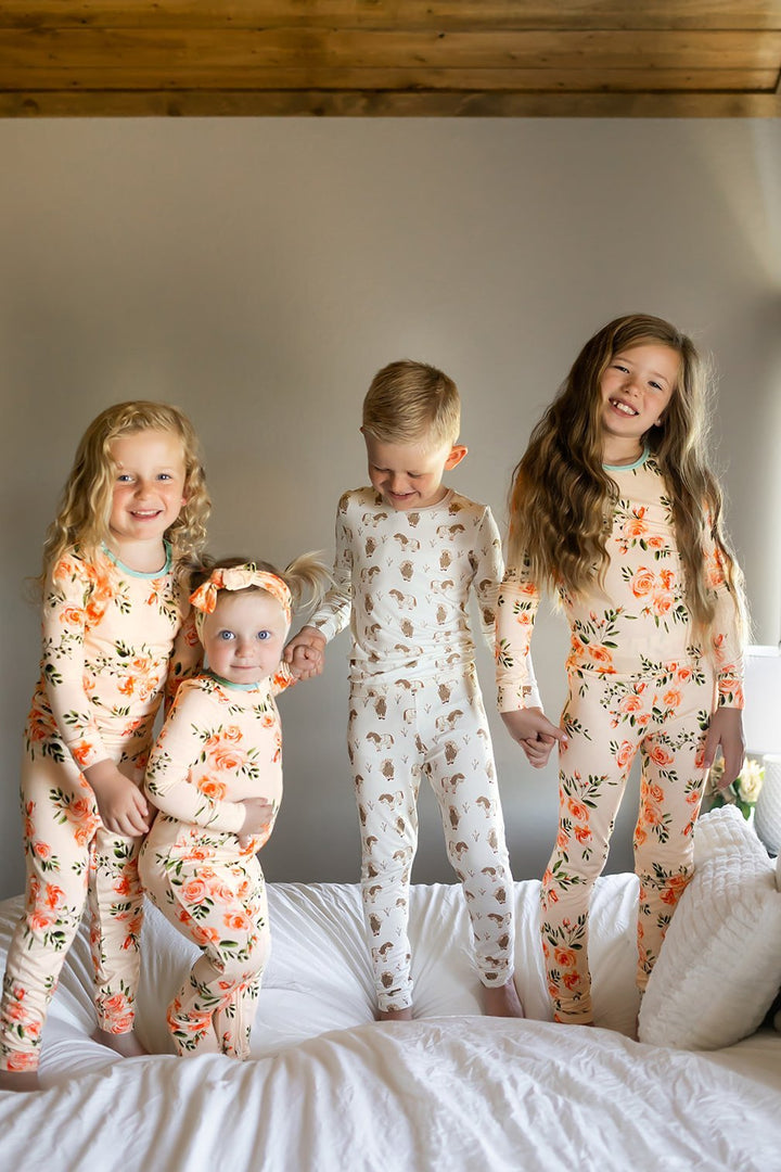 Champagne Roses Long Sleeve Pajama Set (2T-10Y)