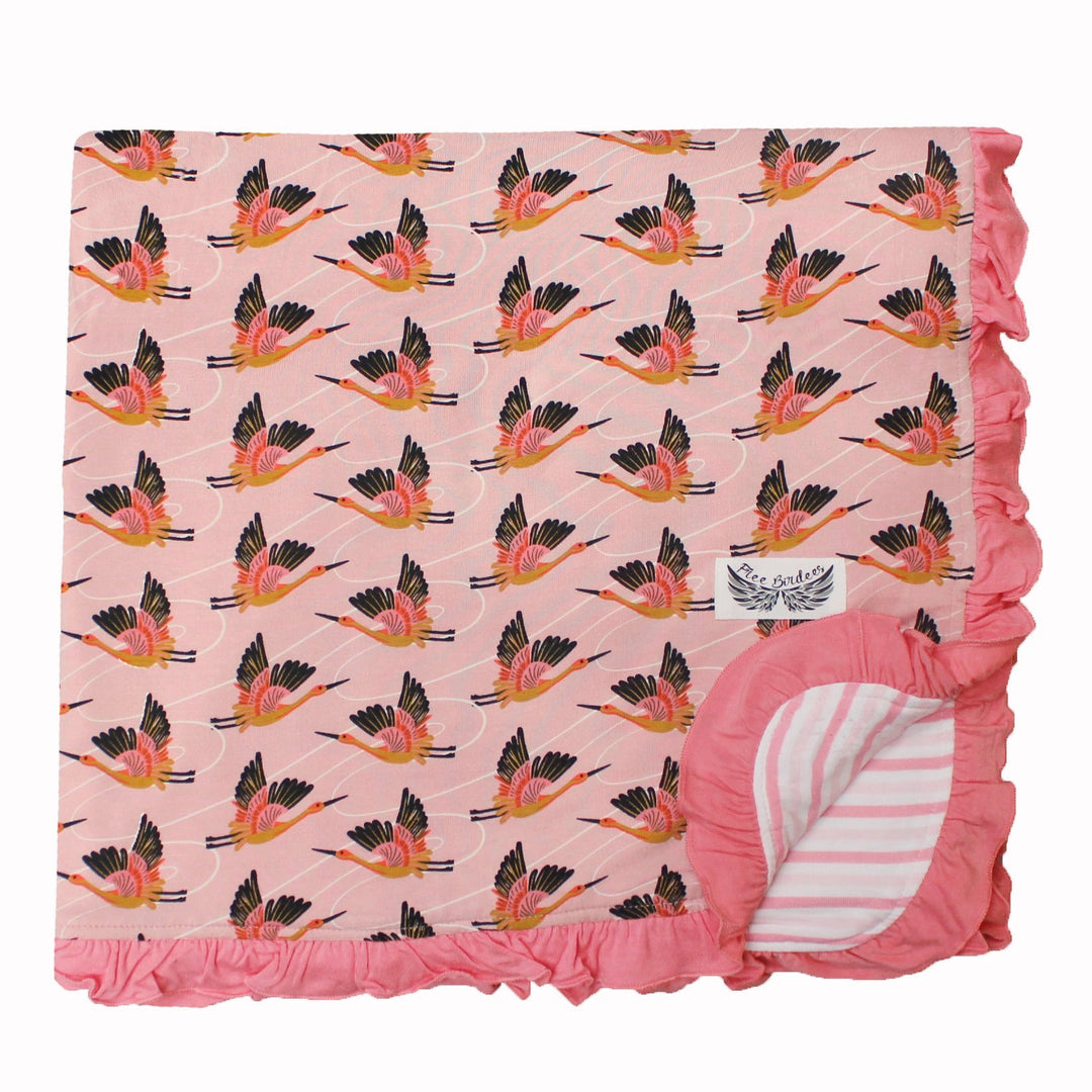 Cherry Blossom Cranes Ruffle Toddler Blanket