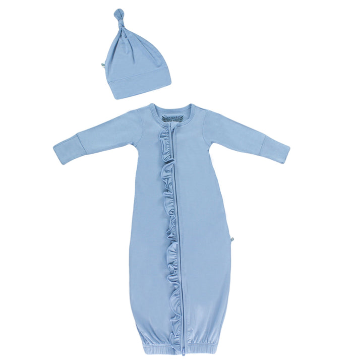 Dried Lavender Ruffle Newborn Gown & Knot Hat Set
