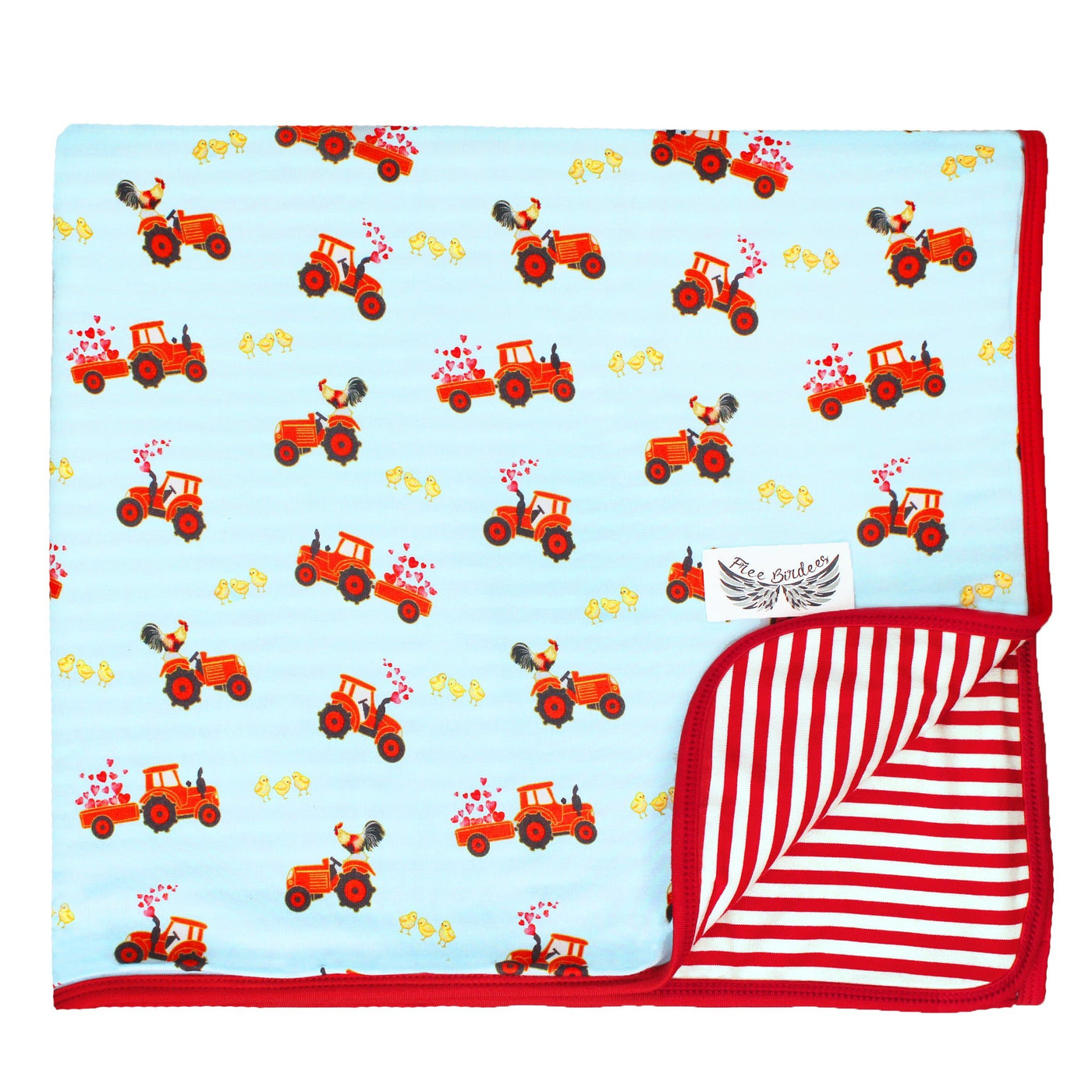 Farm Friends with Red Tractors Double-Layered Throw Blanket - Free Birdees