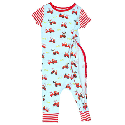 Farm Friends with Red Tractors Romper with Side Zipper (0-24m) - Free Birdees