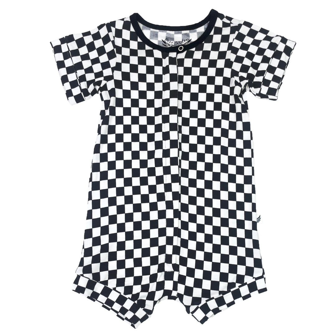 Finish Line Checkers Short Two-Way Zippy Romper (2T-3T)